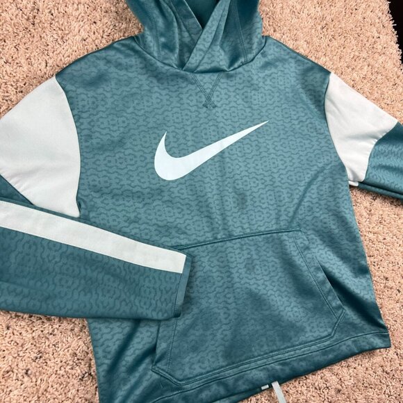 Nike Hoodie Girls Large Blue Green Dri Fit Swoosh Logo w Pocket Pullover - Picture 3 of 7